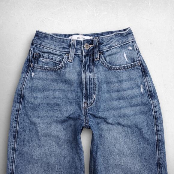 Hollister Ultra High Rise Baggy Jeans Straight Leg Distressed Women 23S Md Blue - Picture 3 of 13